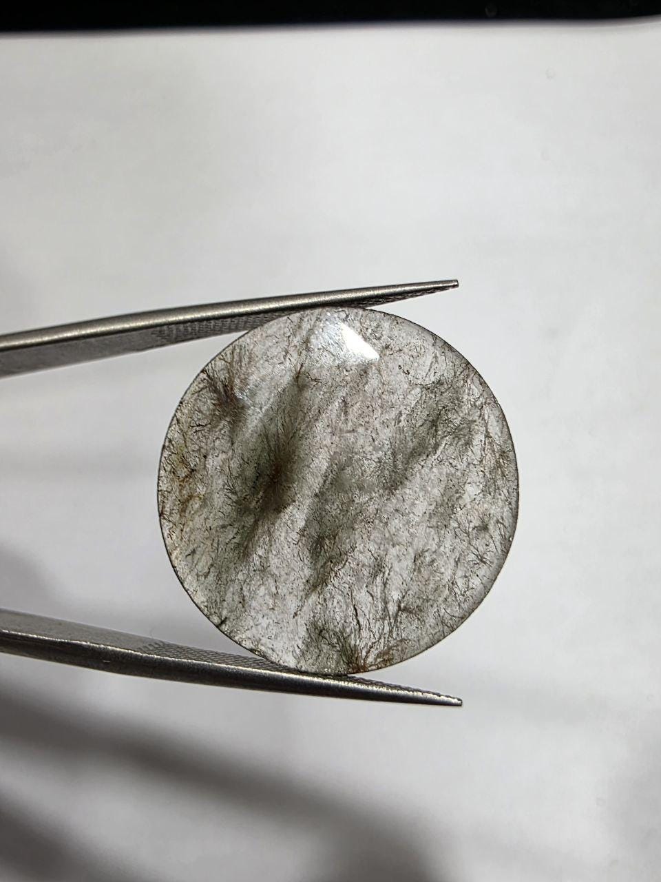 Cabochon Rutilated Quartz Faceted Round Pair 22mm. Flat Back.