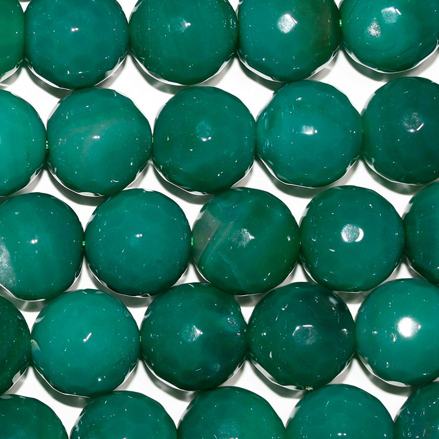 14" St Green Agate Faceted Round Beads 15-16mm.-Strand 38cm
