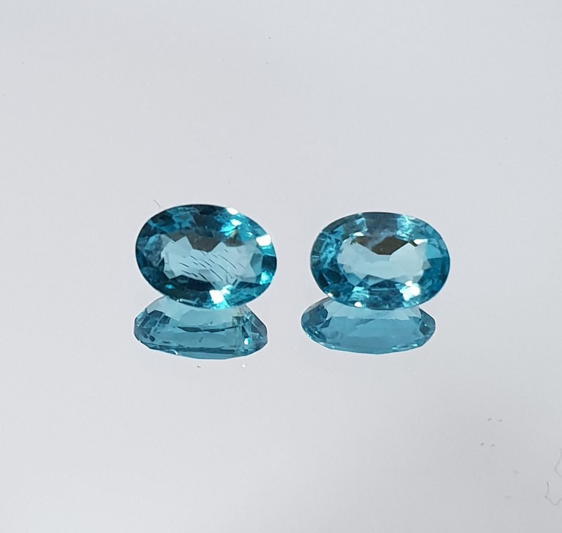 1 Matching Pair Natural Apatite Paraiba Color 7x5mm  Natural Untreated Stone- Rare Color