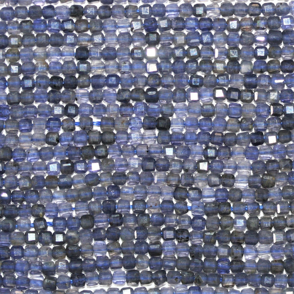 Perles cubiques à facettes en iolite de 15 pouces, 2 mm, brin de 39 cm.