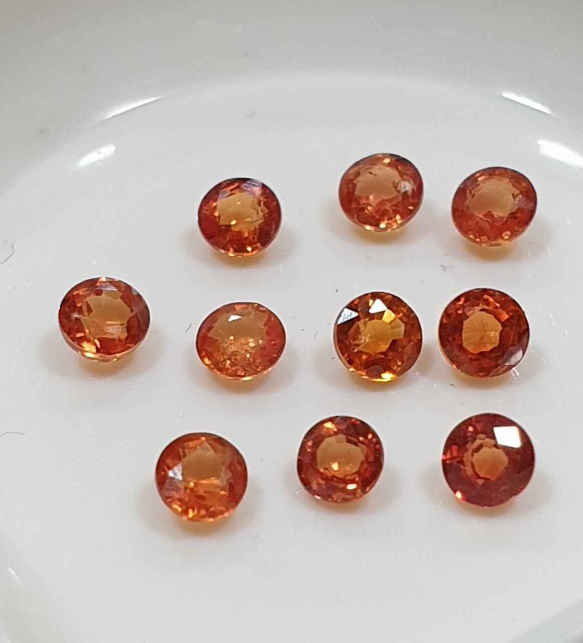 Lote de 10 zafiros naranjas naturales de 3 mm, corte brillante redondo, color naranja superior, AAA. Piedras preciosas al por mayor. Piedras naturales para joyería.