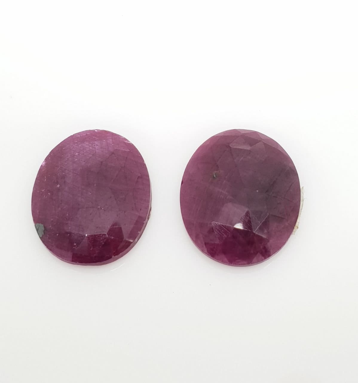 1 Matching Pair Natural Ruby Oval Rose Cut Faceted Flat Cabochon 17x14mm - Untreated Ruby- African Ruby