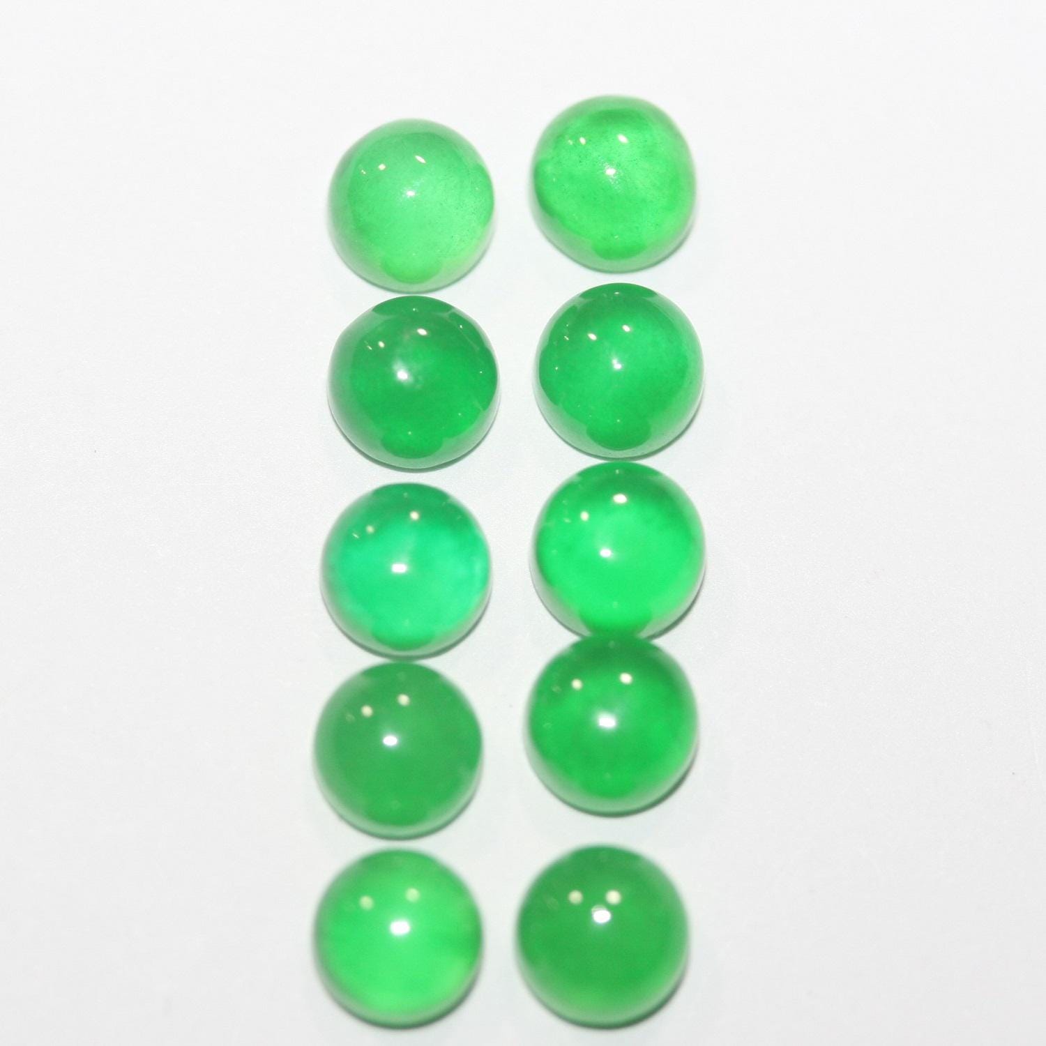 10Pcs Lot Green Jade Round Smooth Cabochon  (10 Pcs) 6mm.