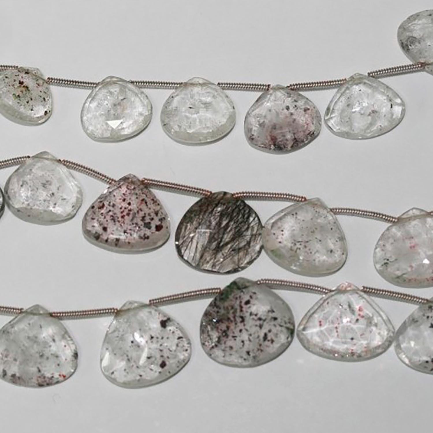 Perles en quartz mousse facettées de 20 cm (8 pouces), diamètre 14-15 mm environ - Longueur du fil : 20 cm
