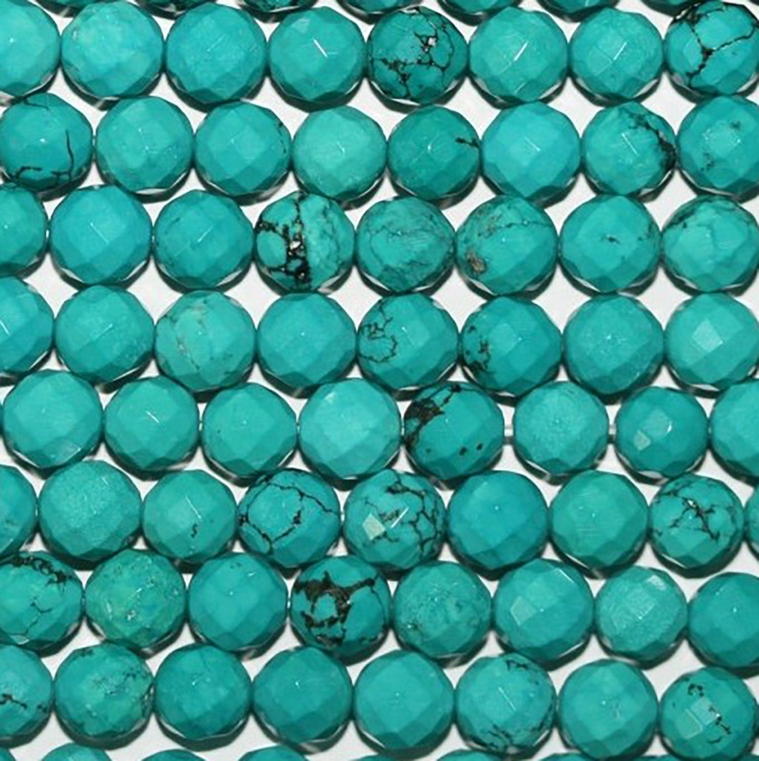 Cuentas redondas facetadas de turquesa de 16" (7-8 mm) - Hilo de 40 cm