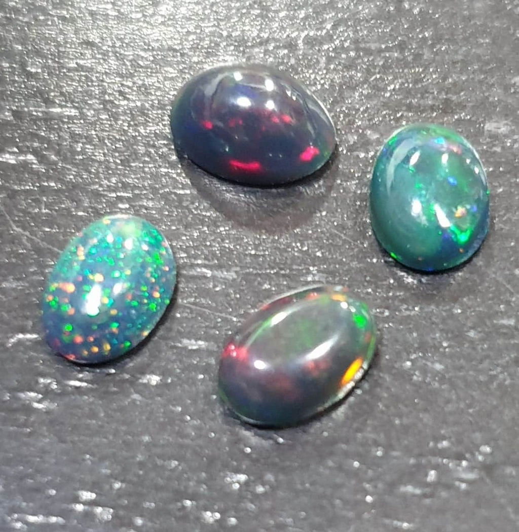 Ethiopian Black Opal Lot Oval Cabochon 7x5mm. (4 pcs)  -Gemstone Parcels-Loose Stones Wholesale Price