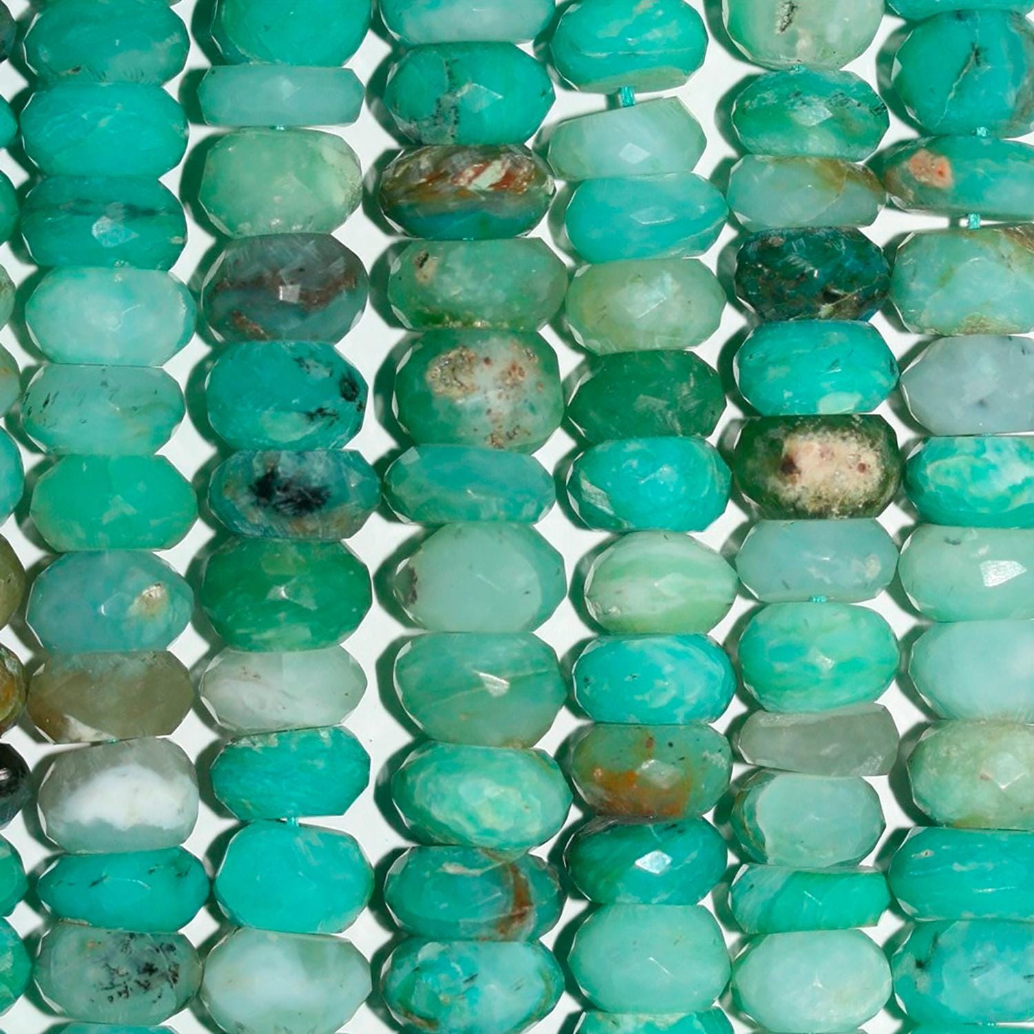 Cuentas redondas facetadas de ópalo peruano de 40 cm (16"), 10 x 6 mm (aprox.), tira de 40 cm