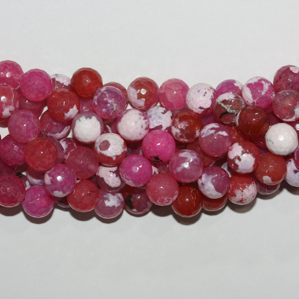 Cuentas redondas facetadas de ágata fucsia y blanca de 16" (12 mm) - Hilo de 40 cm