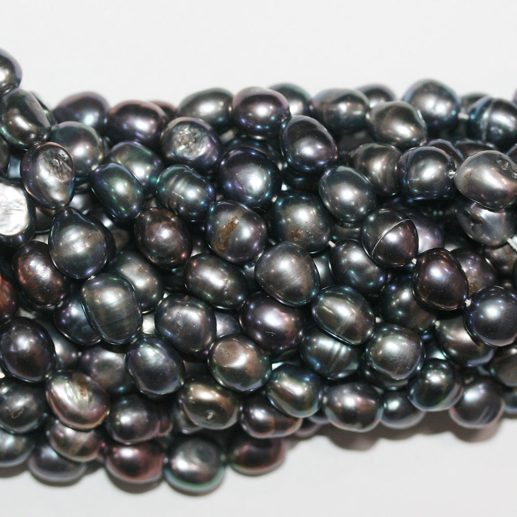 13" St Freshwater  Black Baroque Pearl 8-9mm.Approx.-Strand 36cm  -Natural Pearls wholesale Prices