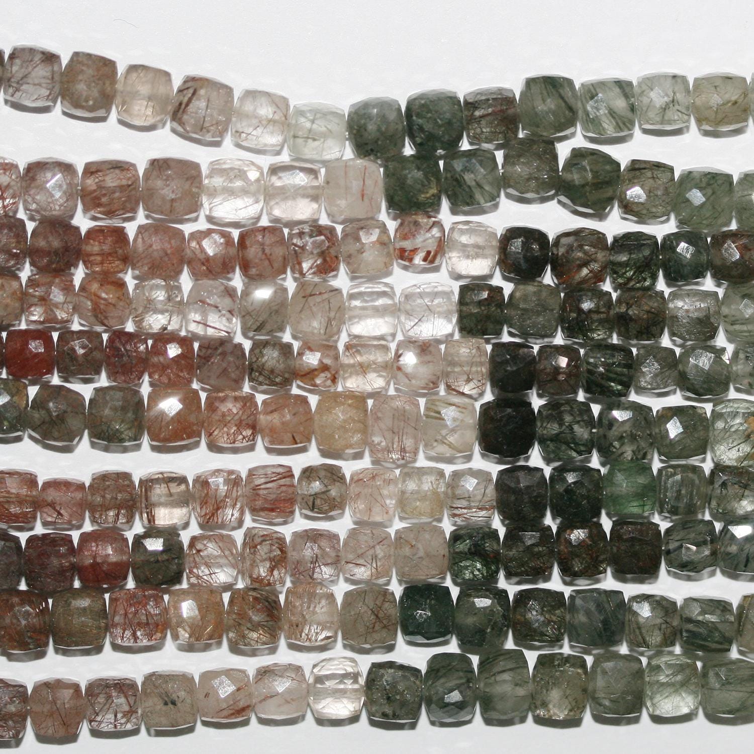 Perles cubiques à facettes en quartz rutile multicolore de 8 pouces, 5 mm, brin de 20 cm.