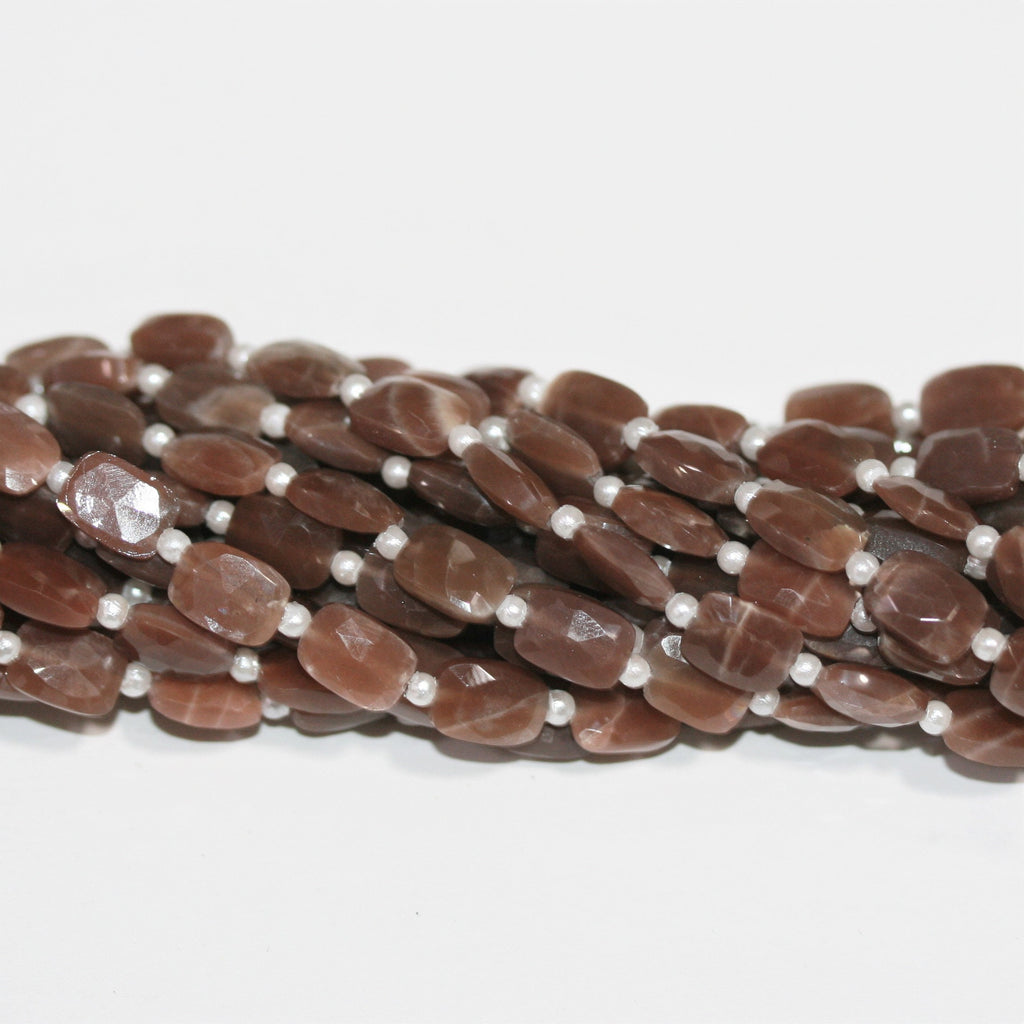 Cuentas rectangulares facetadas de piedra lunar marrón de 7" 9x6 mm - Hilo de 17 cm.