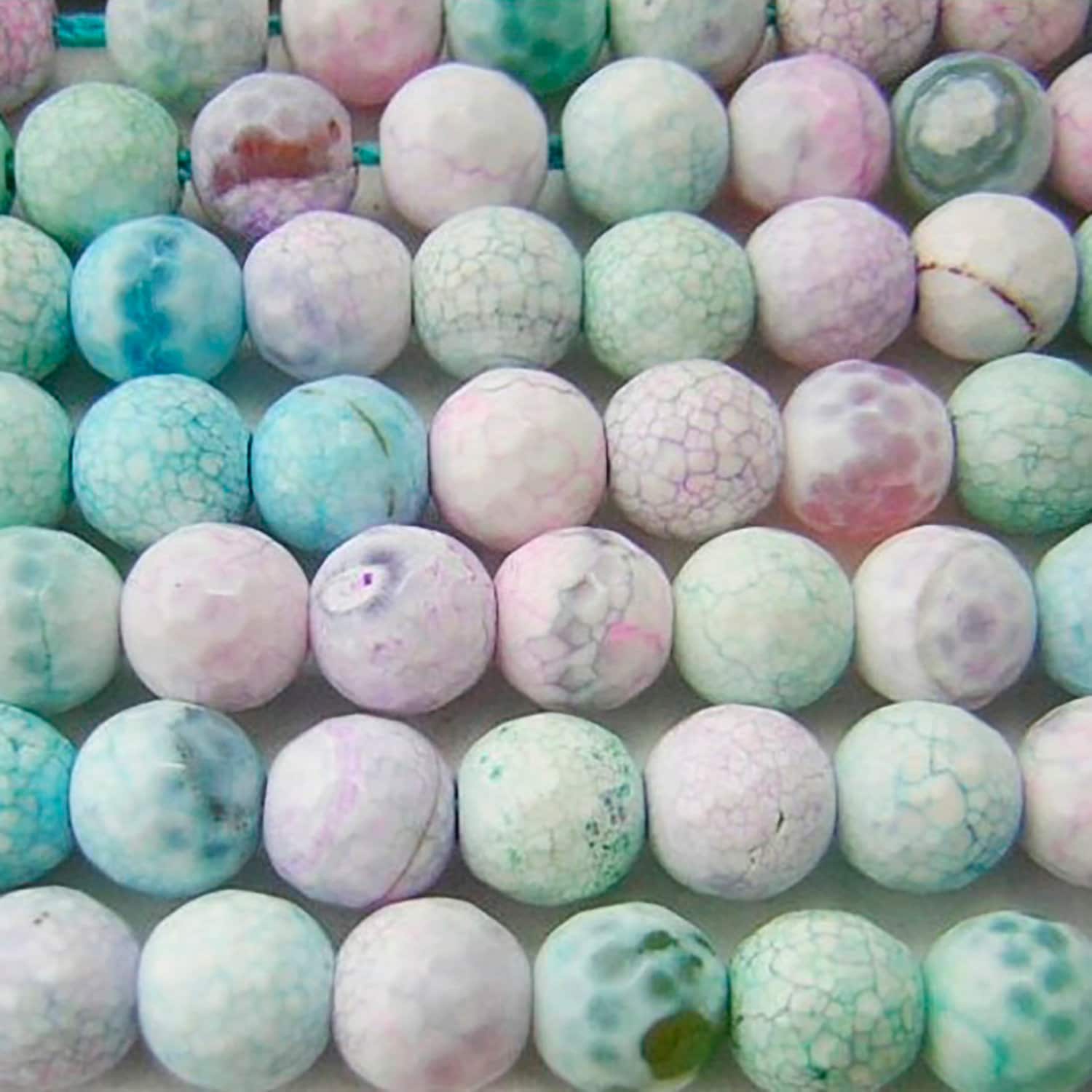 Cuentas redondas facetadas de ágata multicolor de 16" (6 mm) - Hilo de 40 cm