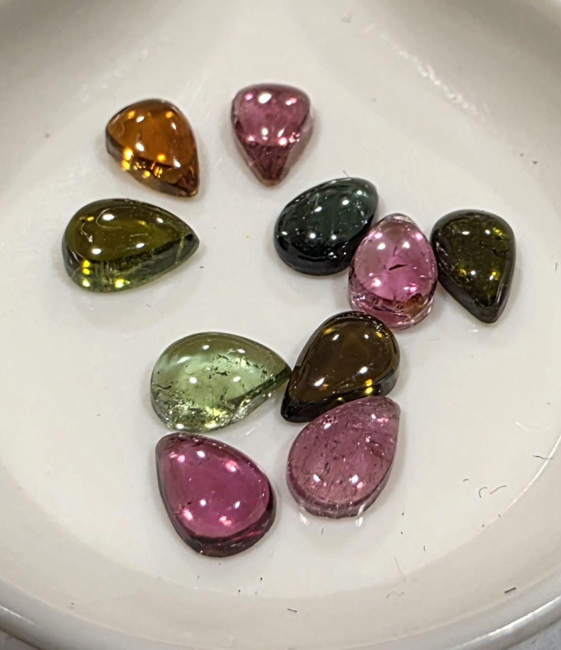 Multi Tourmaline Drop Cabochon Lot 6x4mm Cabochon 10 Pcs Lot- Pink Green Tourmaline- Watermelon Tourmaline