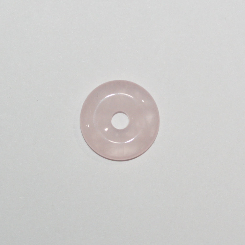 Pendentif disque en quartz rose lisse en forme de beignet 20 mm.