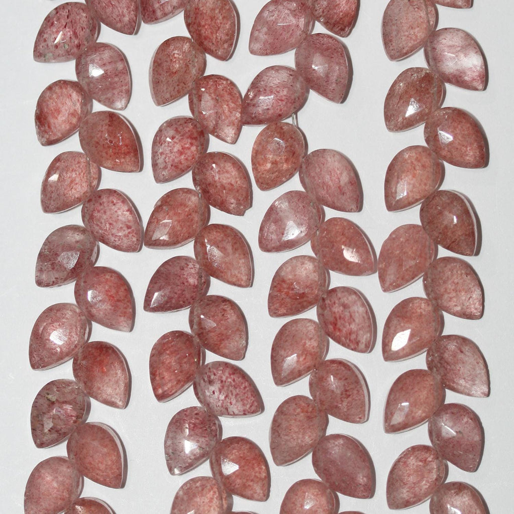 Perles en quartz fraise facettées de 20 cm (8 pouces), 10 x 6 mm, en forme de goutte - Fil de 20 cm