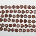 Cuentas de corazón facetadas de piedra lunar marrón de 7" 8x10 mm - Hilo de 17 cm.