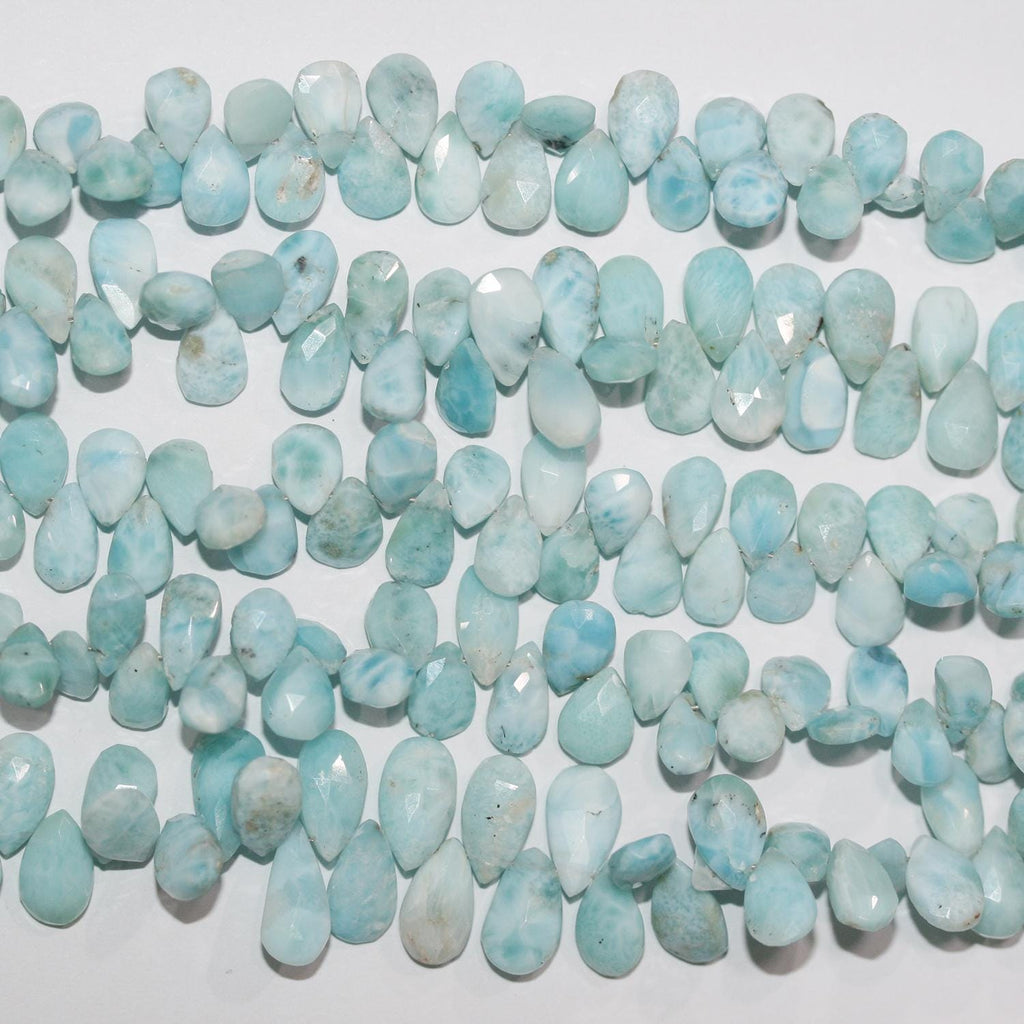 Perles en larimar St à facettes en forme de goutte de 8 pouces, 9 x 6 mm environ. - Longueur du brin : 20 cm.