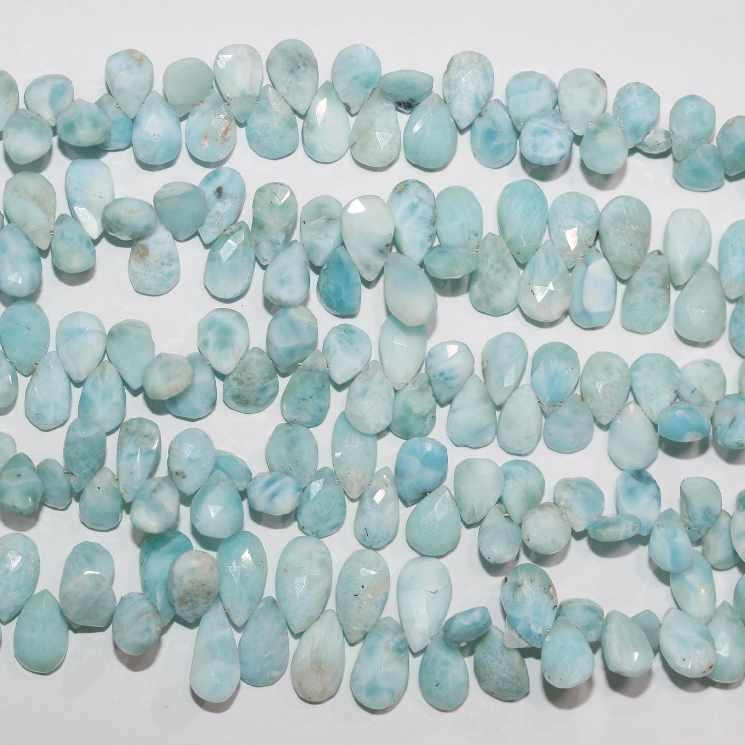 Perles en larimar St à facettes en forme de goutte de 8 pouces, 9 x 6 mm environ. - Longueur du brin : 20 cm.