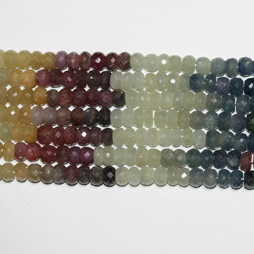 14" St Multi Sapphire Faceted Rondelle Beads 6x4mm.