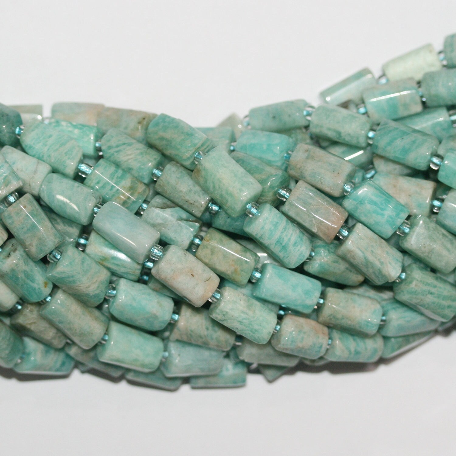 Cuentas de tubo liso de amazonita St. de 16", 12 x 6 mm, aprox., hilo de 40 cm.