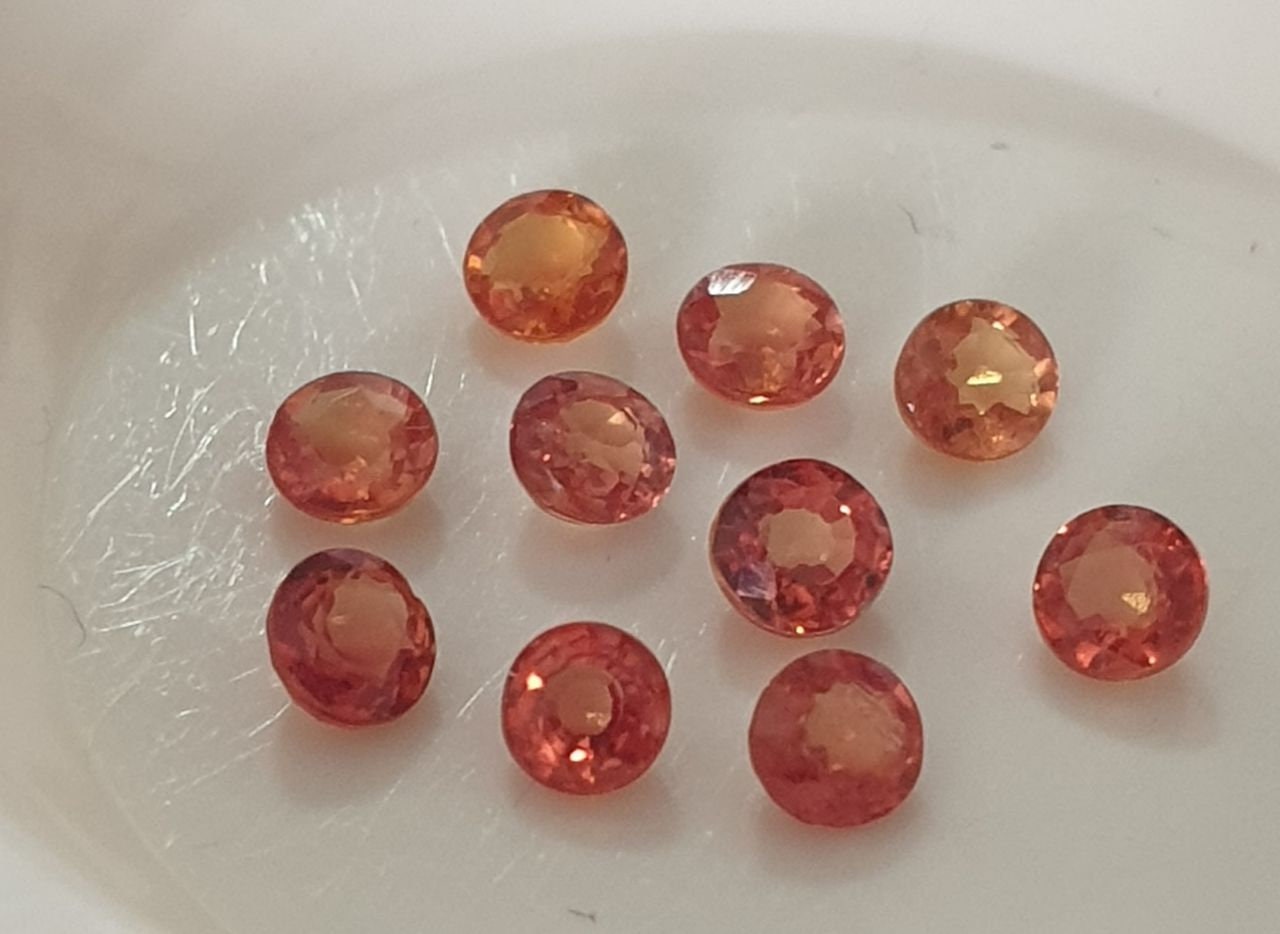 Lote de 10 zafiros naturales color naranja de 3 mm, talla brillante redonda, piedras preciosas al por mayor, piedras naturales para joyería.
