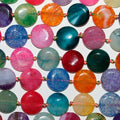 16" St Multicolor Ágata Lisa Moneda Perlas 14mm.-Hilo 40cm.