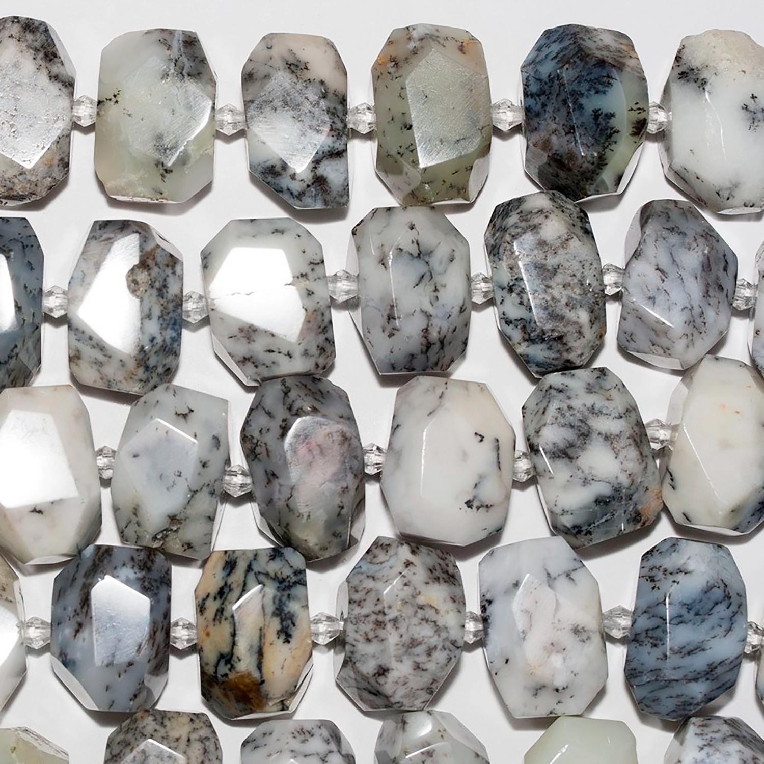 Cuentas facetadas de ópalo dendrítico de 40 cm (16"), 18 x 13 mm (aprox.), tira de 40 cm