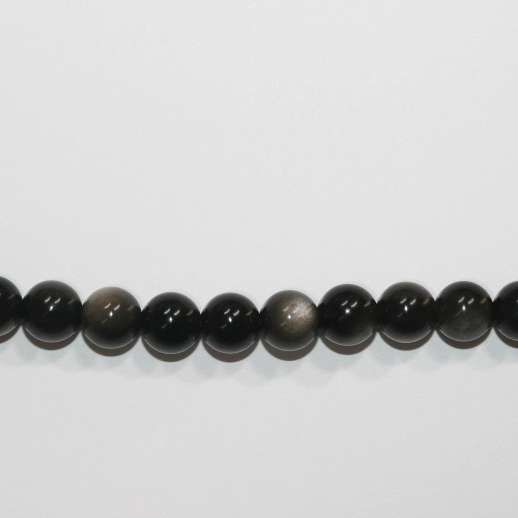 14" St  Silver Obsidian  Smooth Round Beads 10mm -Strand 38cm