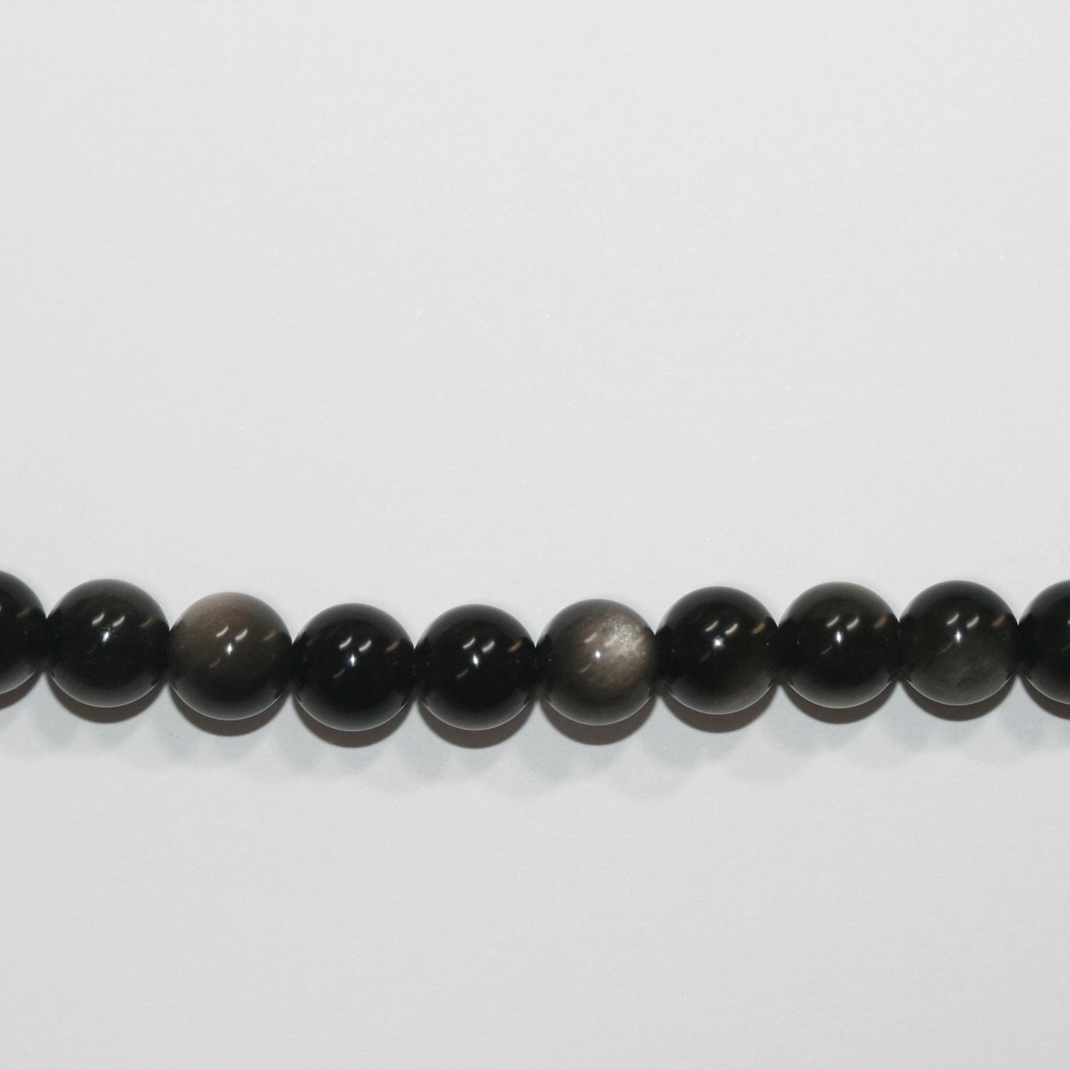 14" St  Silver Obsidian  Smooth Round Beads 10mm -Strand 38cm