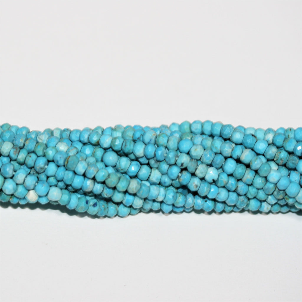 13" St Turquoise Faceted Rondelle Beads 4x3mm.-Strand 34cm.