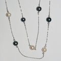 Silver W/ White-Gray Round Pearl Necklace -Long 74cm