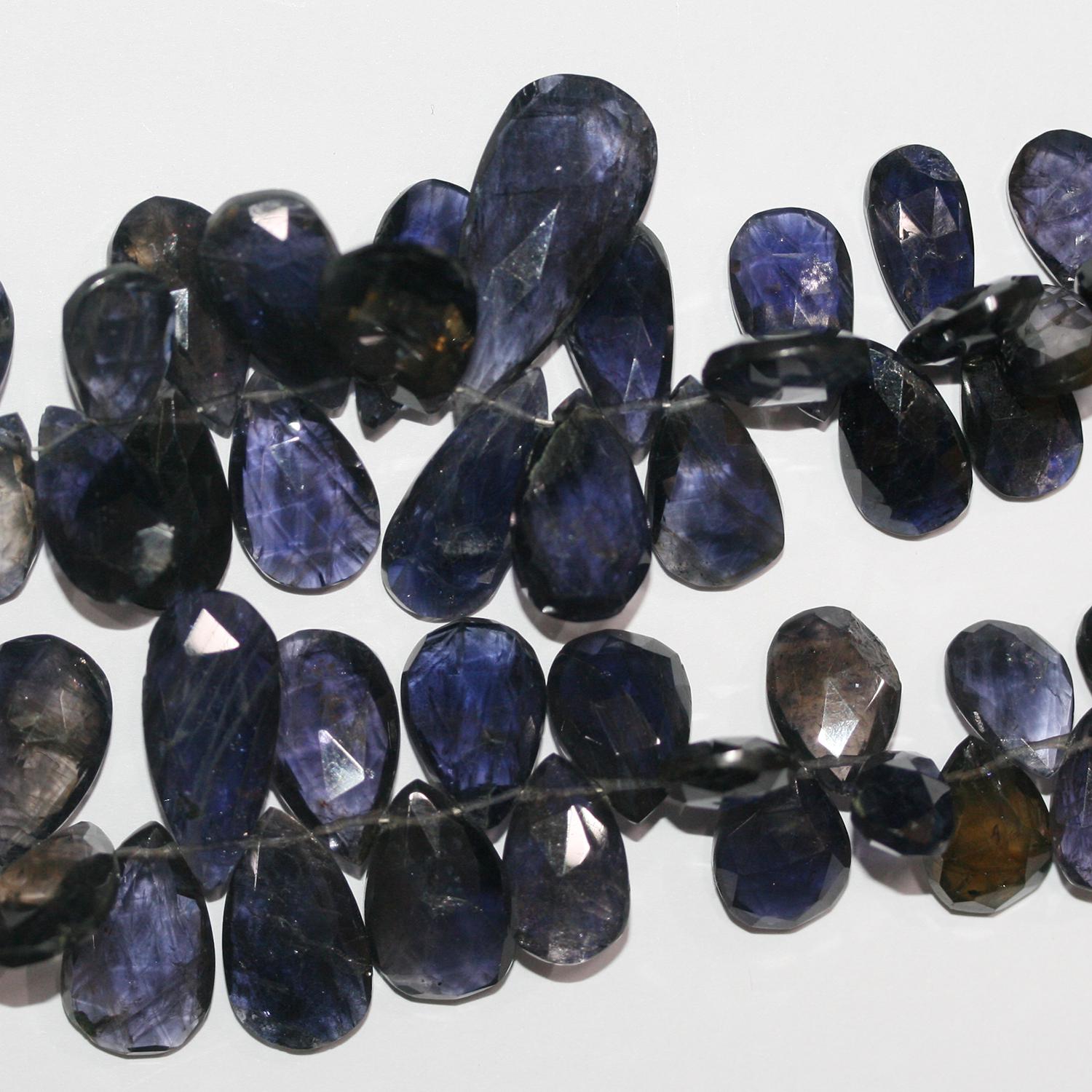 Cuentas de gota facetadas graduadas de St Iolite de 8", 15 x 9-22 x 11 mm, aprox., hilo de 20 cm.