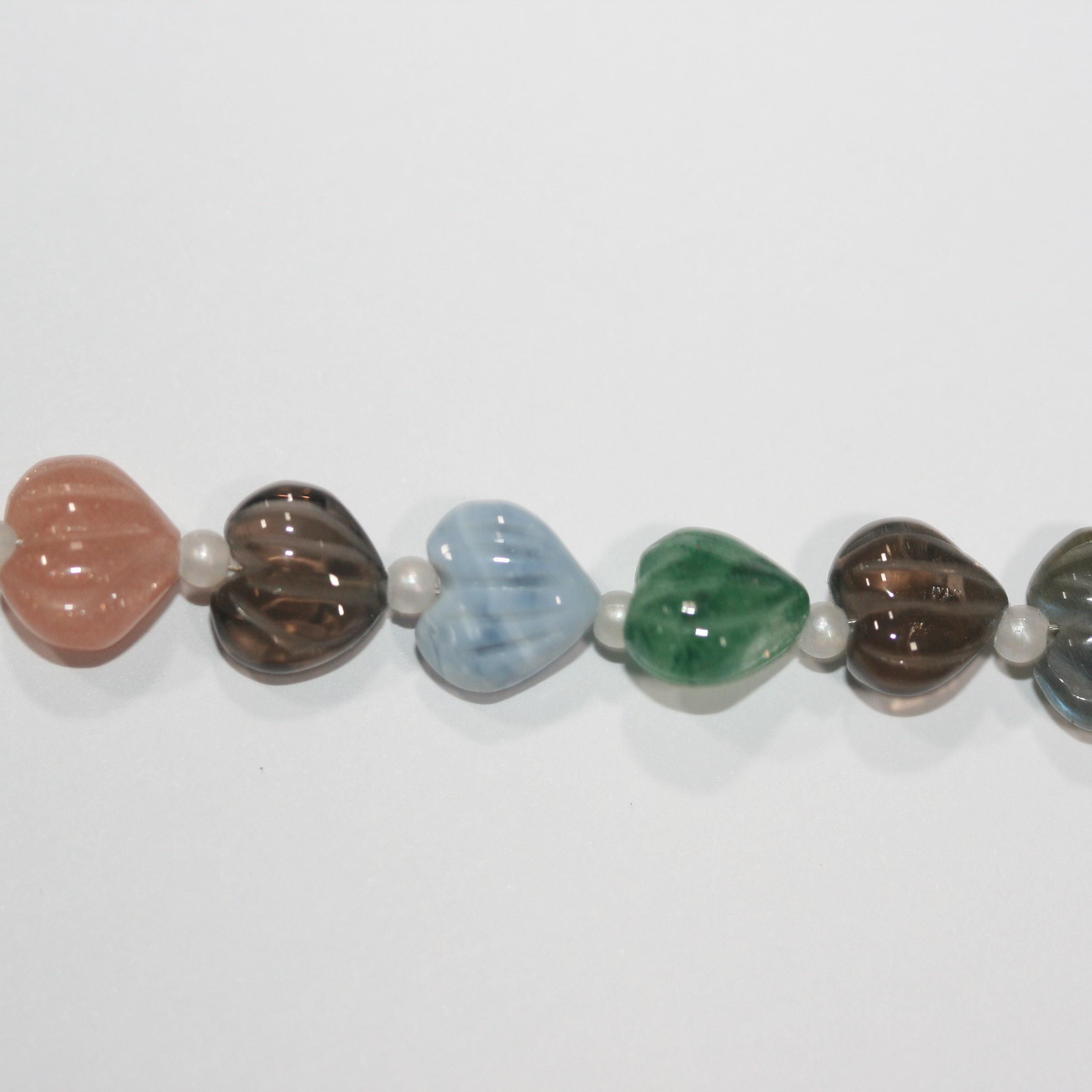 Perles en forme de cœur en pierres multiples de 8 pouces, 8-10 mm, brin de 20 cm.