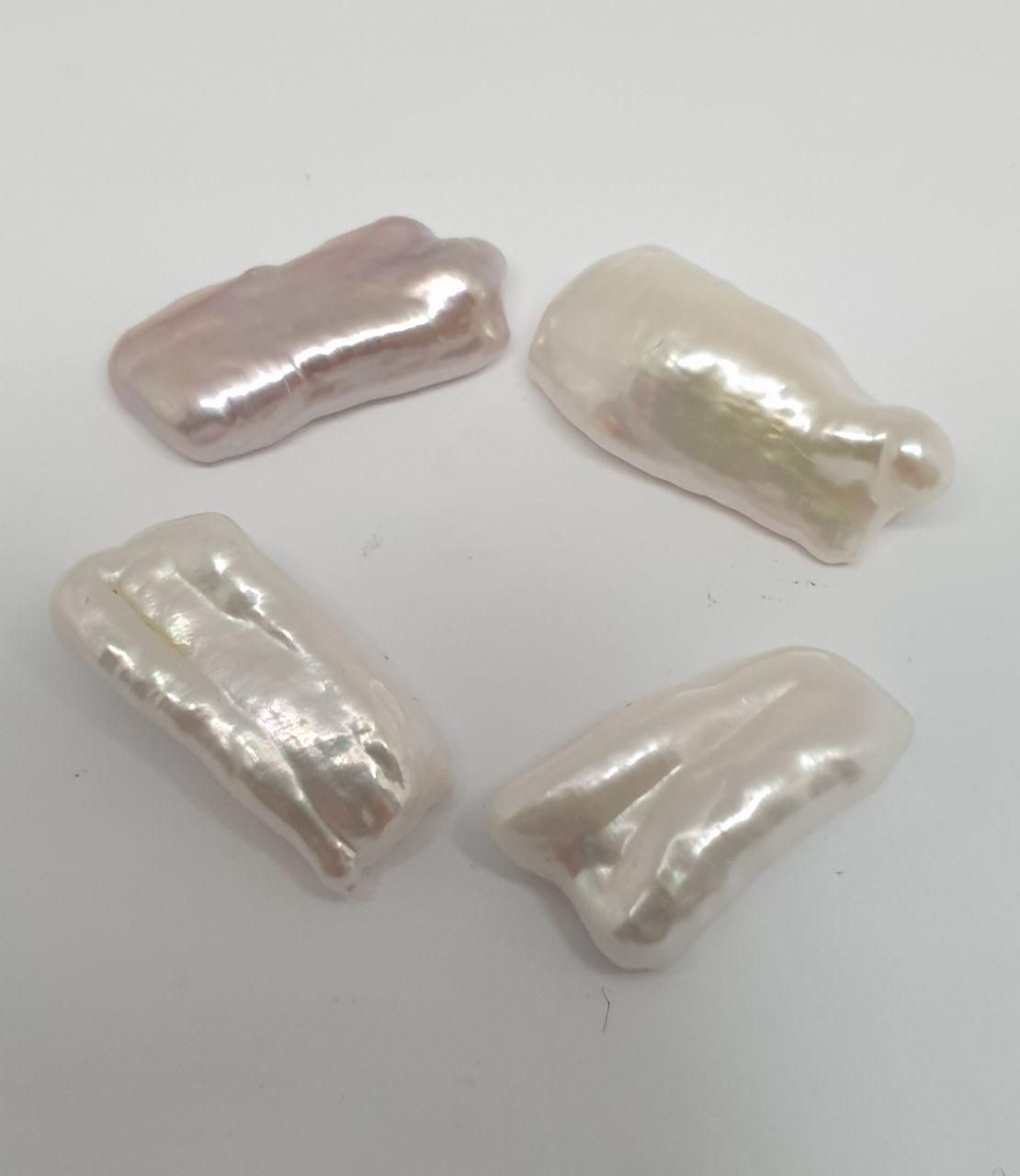 4 Pcs Lot Top Luster Undrilled Multicolor Freshwater Biwa Pearl 19-22mm.  -Natural Pearl - Pearl Earring- For Setting-Natural Pearl