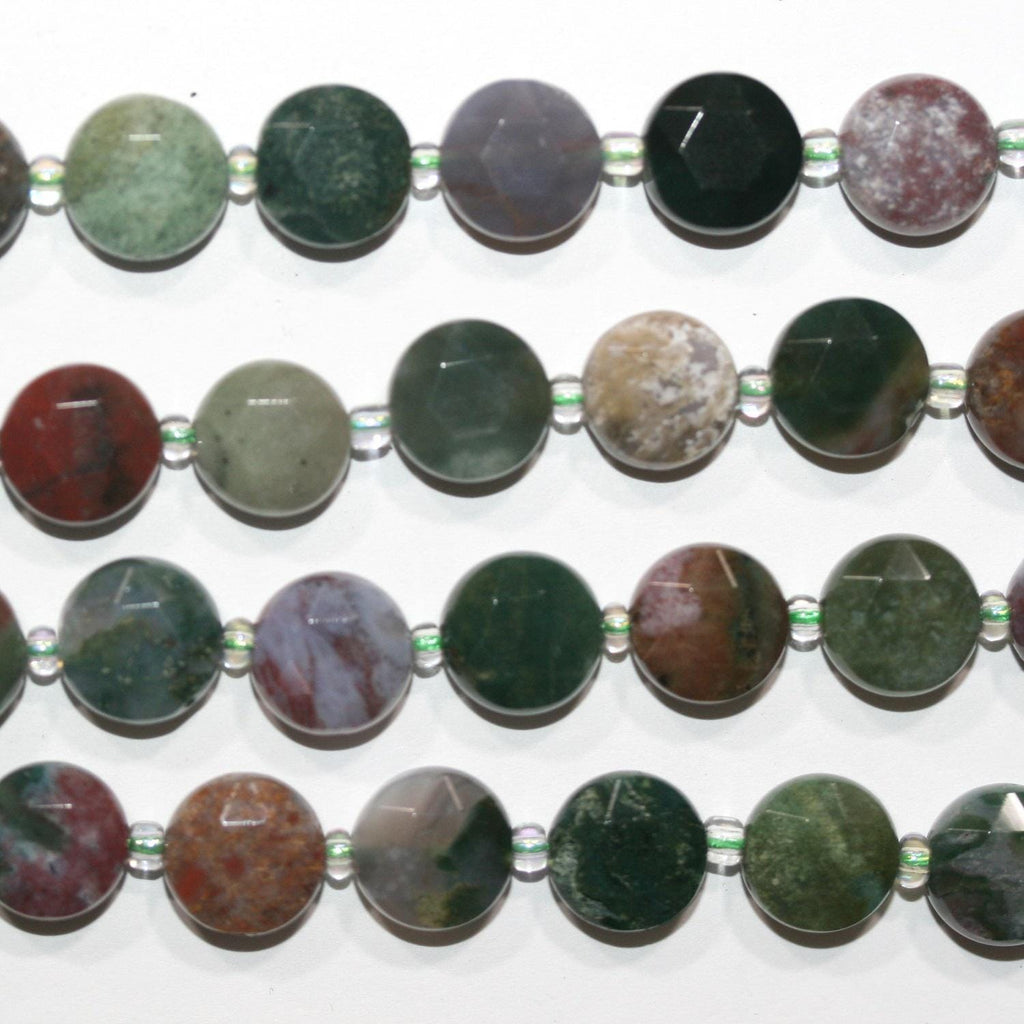 14" St Indian Agate Faceted Coin Beads 10mm.-Strand 37cm.-Item.14757