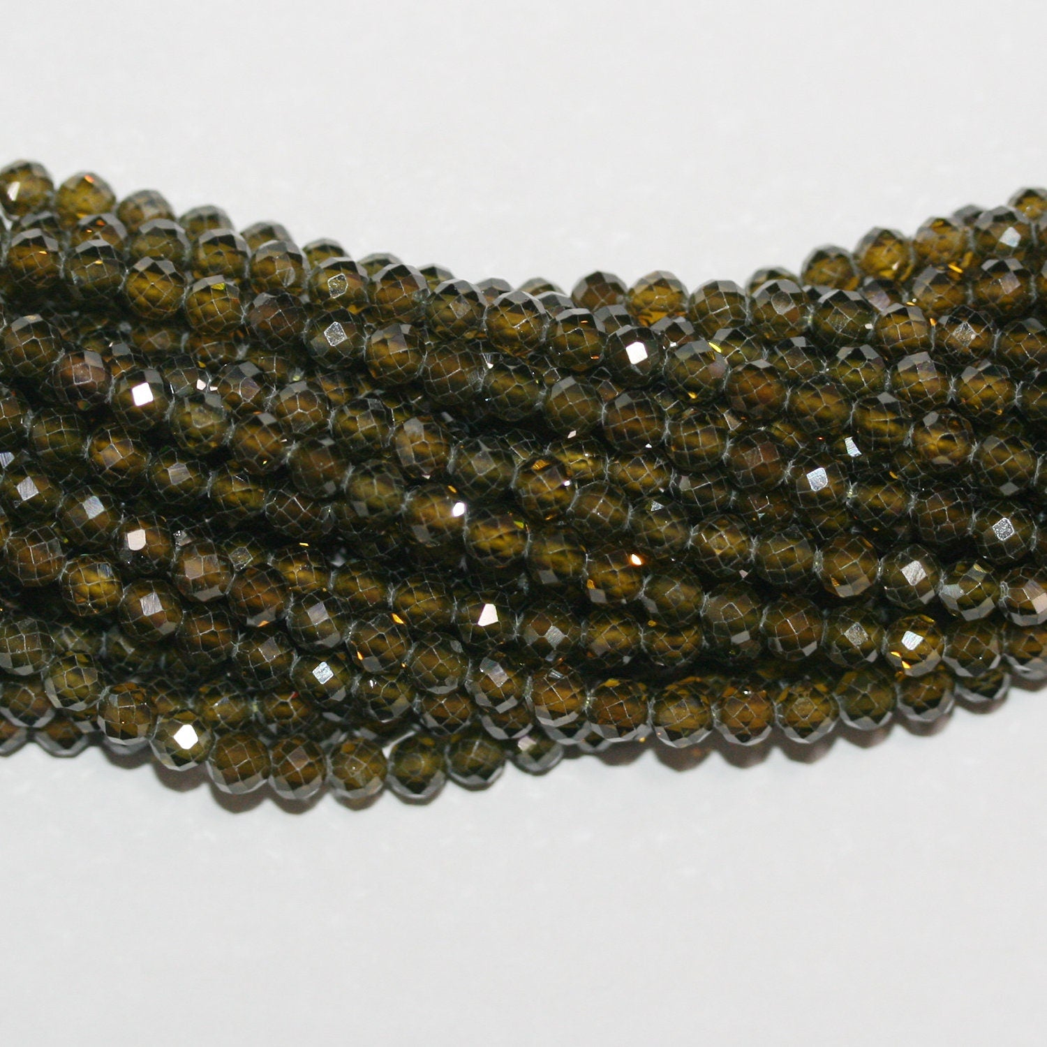 13" St Green Cubic Zirconia Faceted Round Beads 4mm.Strand 37cm