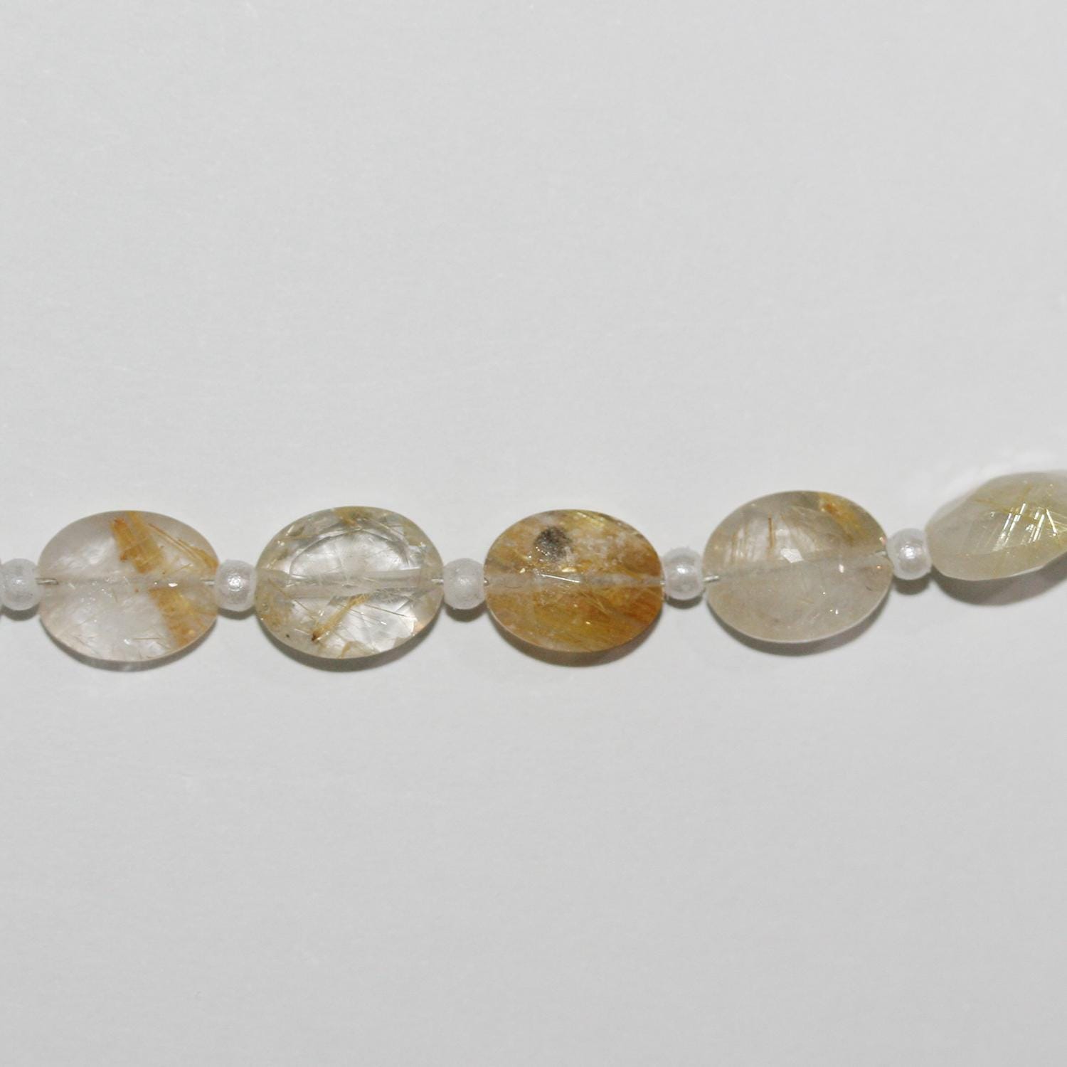 Perles ovales à facettes en quartz rutile St 8" 10x8mm.-Rig 20cm.