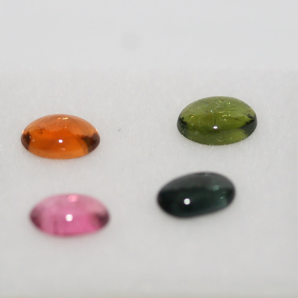 Tourmaline Lot Oval Cabochons 6x4mm.-(4pcs)  -Gemstone Parcels-Loose Stones Wholesale Price