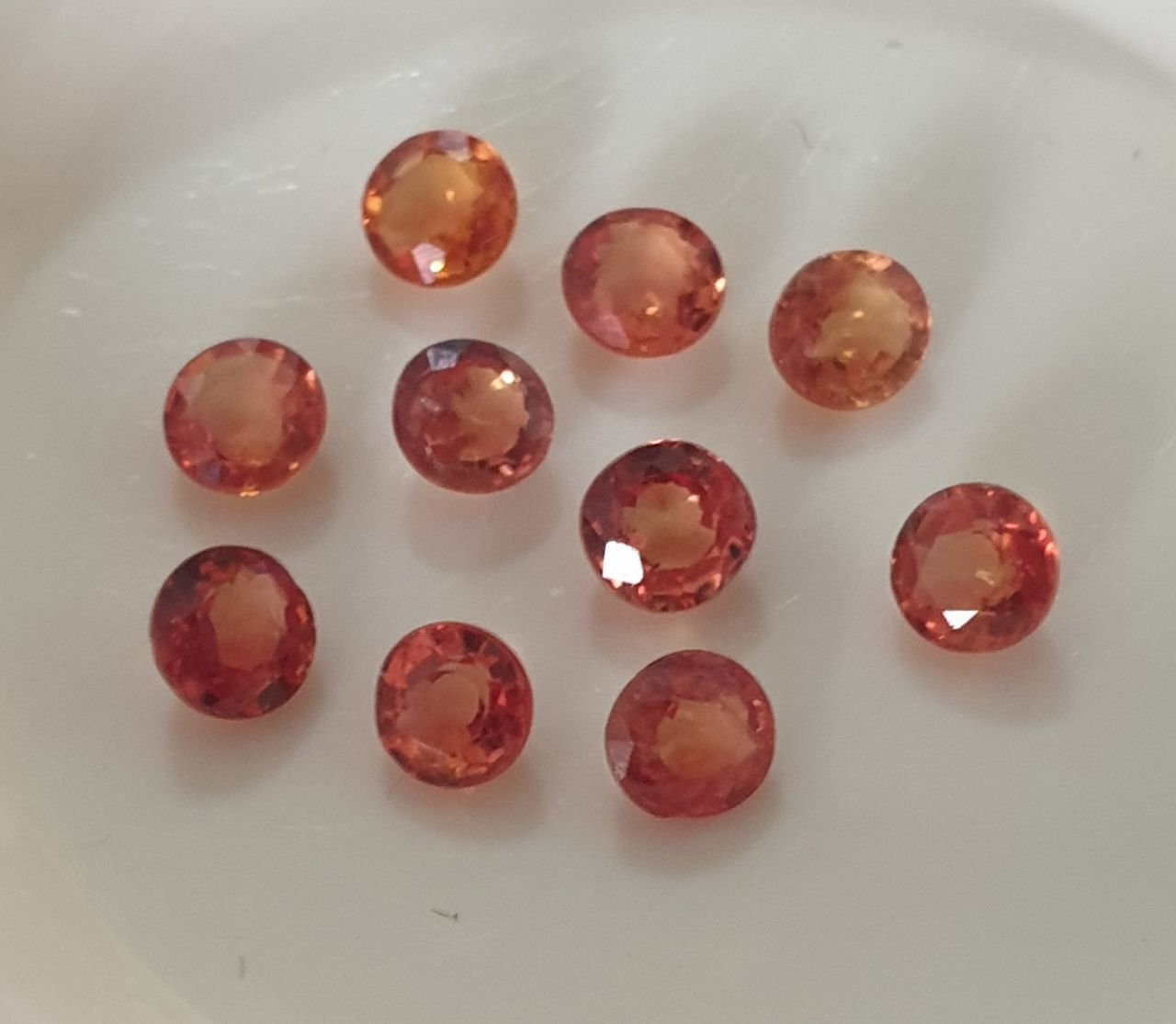 Lote de 10 zafiros naturales color naranja de 3 mm, talla brillante redonda, piedras preciosas al por mayor, piedras naturales para joyería.