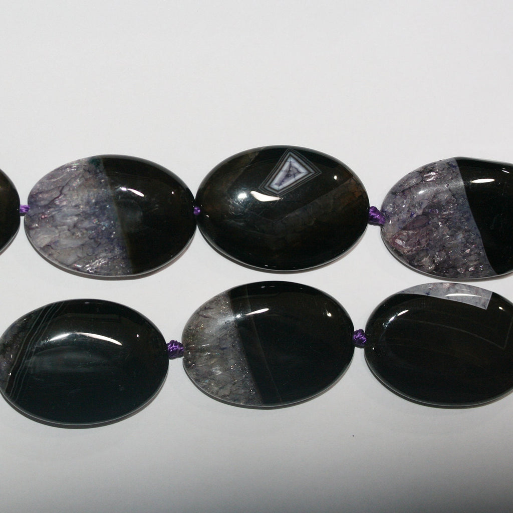 Cuentas ovaladas lisas de ágata morada de 16" (35 x 25 mm, aprox.) - Hilo de 40 cm