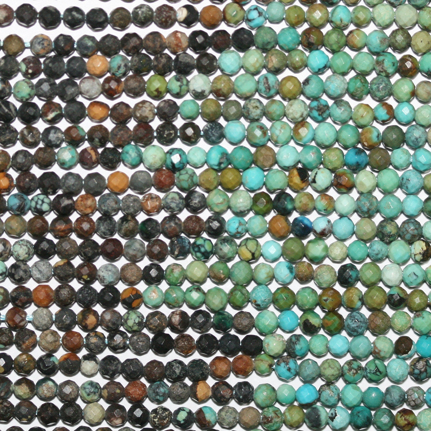 15" Perles rondes à facettes en turquoise St 3 mm.-Rig. 39 cm.