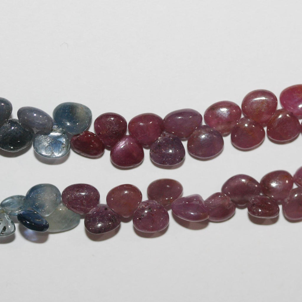 Perles en goutte lisses en saphir multicolore de 8 pouces, 5-6 mm. - Fil de 21 cm.