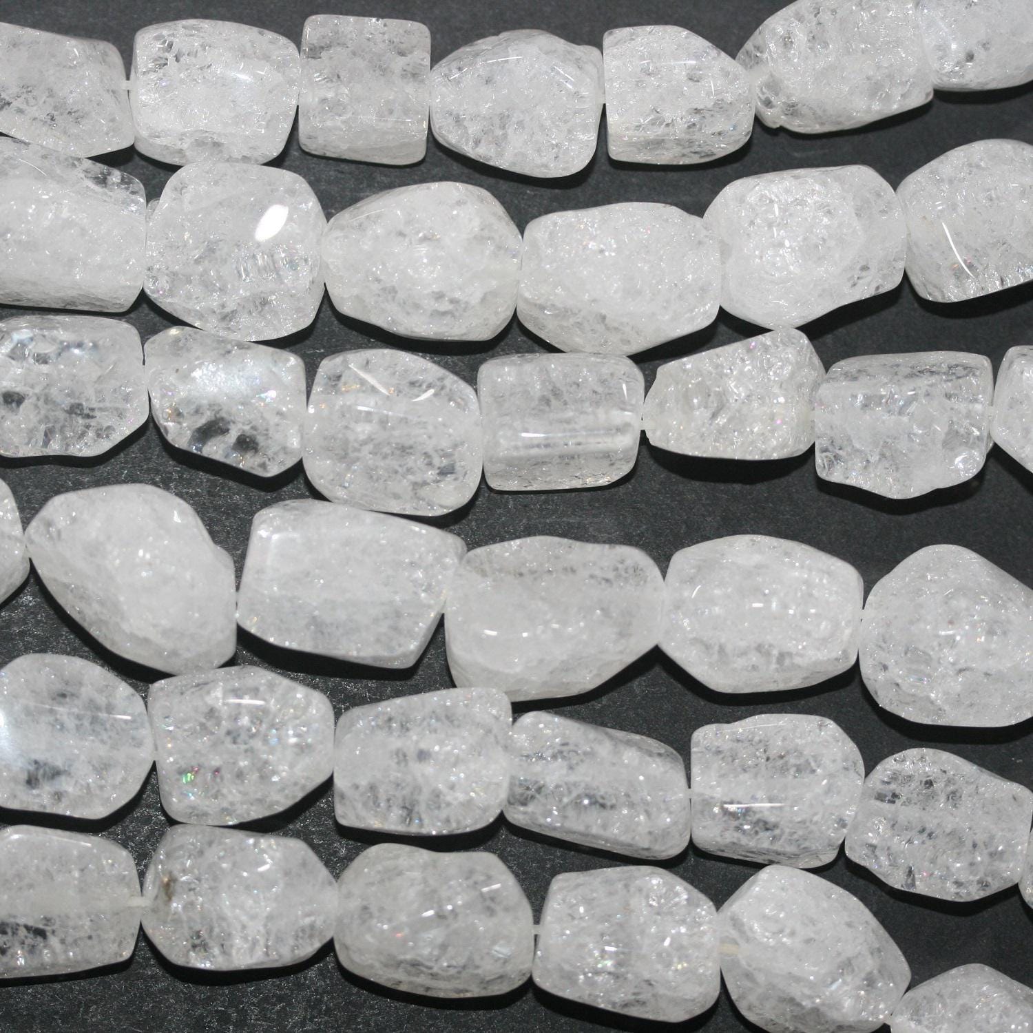Perles de quartz cristal de roche facettées et craquelées, 15 pouces (environ 39 cm), longueur 39 cm (39 cm).