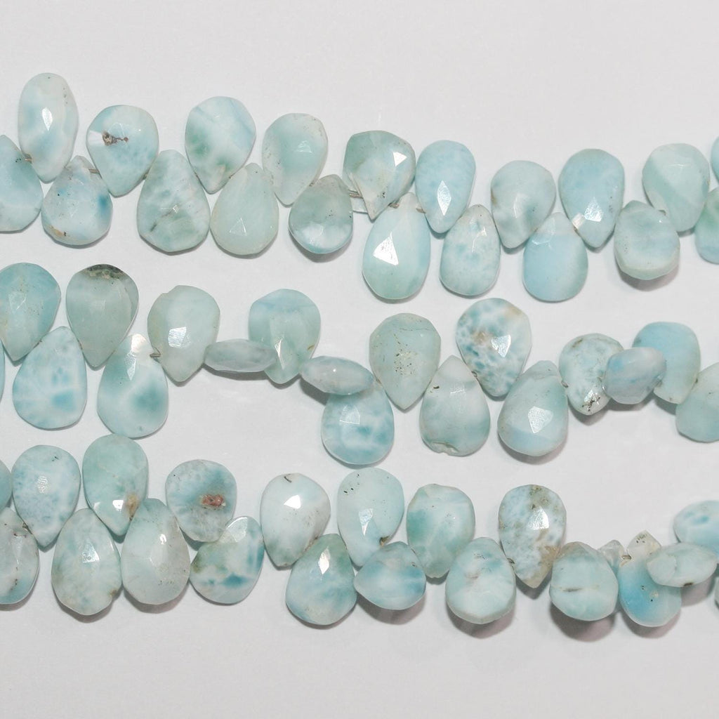 Perles en larimar St à facettes en forme de goutte de 8 pouces, 8 x 6 mm environ. - Longueur du brin : 20 cm.