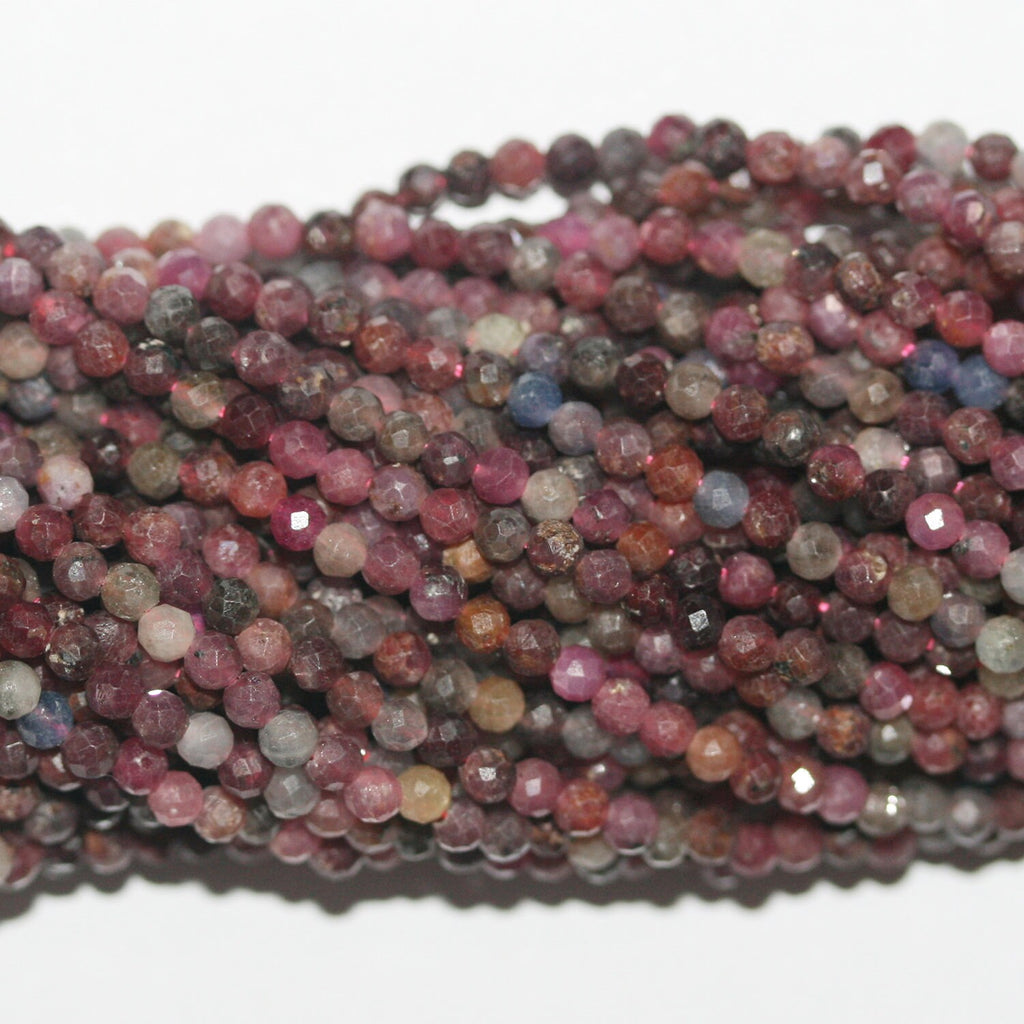 15" St Perles rondes à facettes en saphir multicolore 2,5-3 mm.- Brin 39 cm.