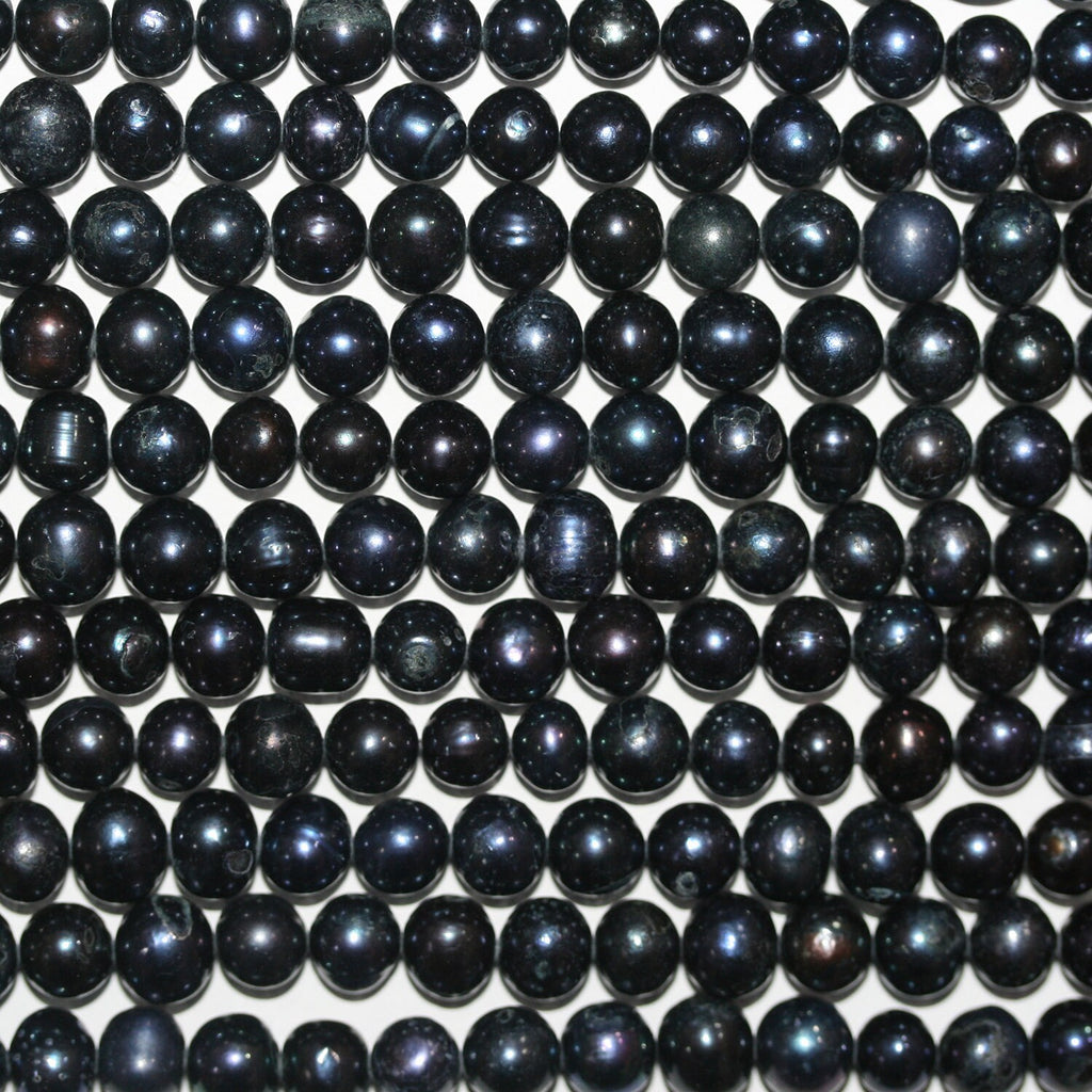 13" St Freshwater Black Round Pearl 8-9mm.Approx.-Strand 36cm  -Natural Pearls wholesale Prices