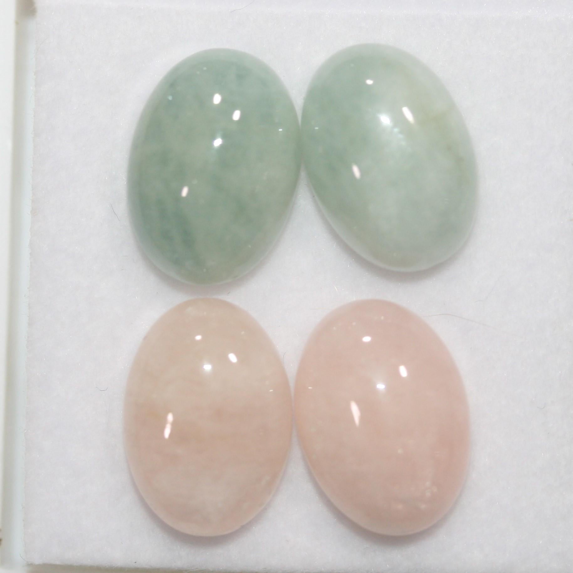 Natutal Aquamarine Morganite Beryl 4 Cabochons 10x14mm Natural Beryl Blue and Pink Beryl- Pack of 4 pcs- Matching Pair