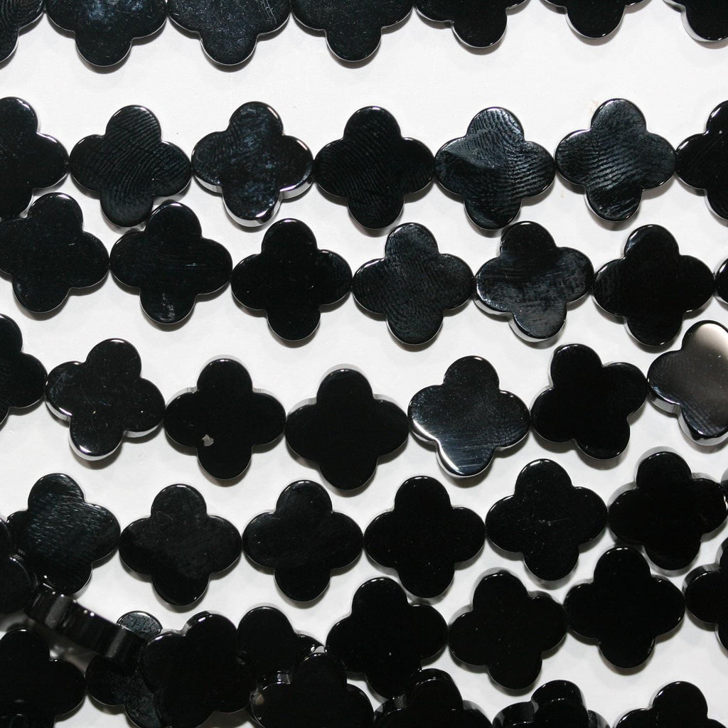 Cuentas de flor lisas de ónix de San Valentín de 16" (12 mm) - Hilo de 40 cm - Ref. 14744