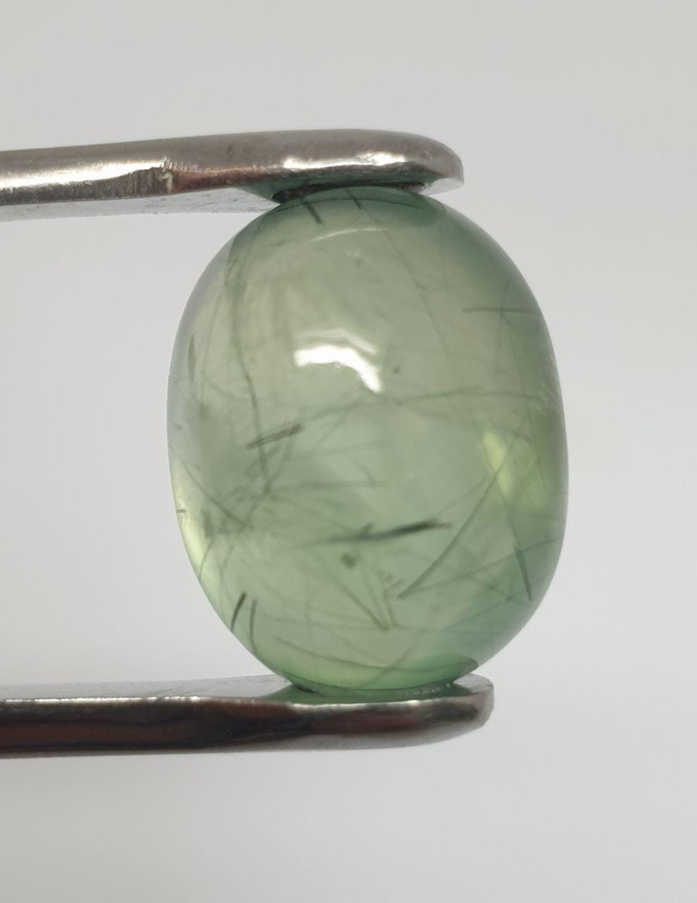 Prehnite Oval  Cabochon 16x12.8mm 15.2ct Lot Of Life Rare Quality With Actinolite Needles- Stone Collector