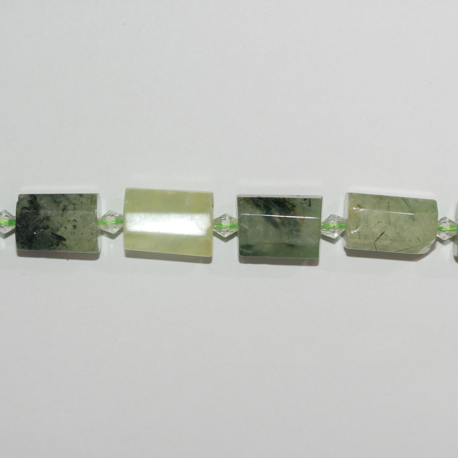 Cuentas de tubo facetadas de St Prehnite de 17", 18 x 13 mm, aprox. - Hilo de 39 cm.